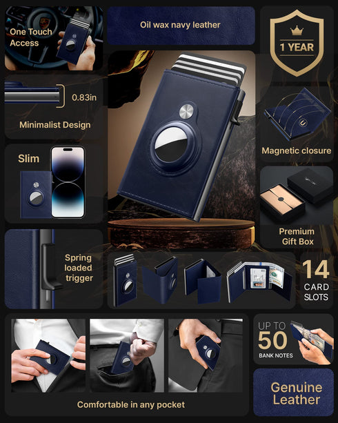 Typecase Mens Wallet Card Holder for Tracker: Leather Smart Wallet for Men Compatible with Apple Tracker, RFID Blocking, Slim, Minimalist - 9-14 Card Capacity | ID Window | Cash Slot